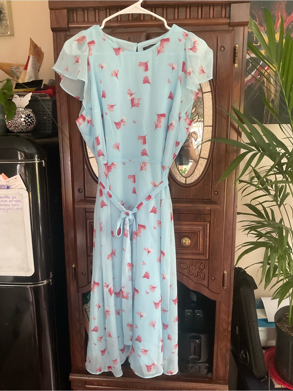 Banana Republic Light Blue Midi Dress with Pink Floral Print